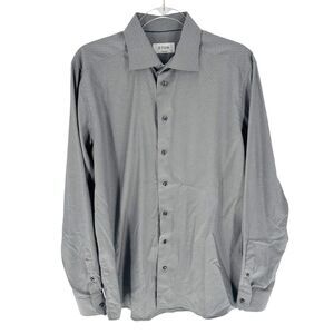 Eton Dress Shirt Mens L 16.5 Grey Polkadot Button Down Long Sleeve Contemporary